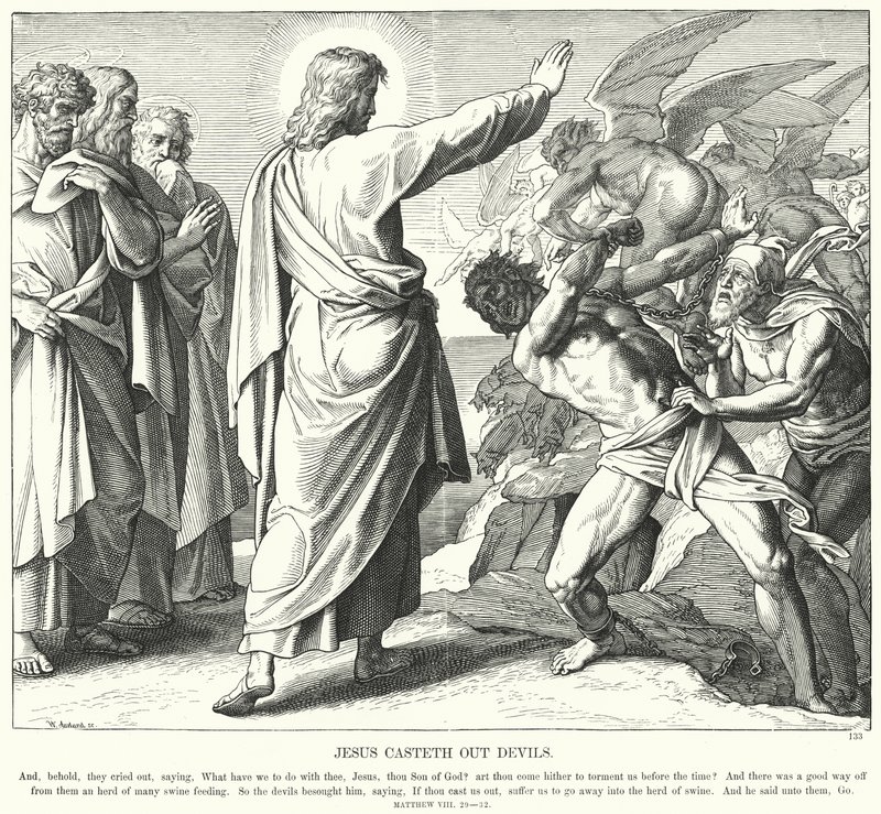 Jesus Casteth Out Devils (gravura) de Julius (after) Schnorr von Carolsfeld