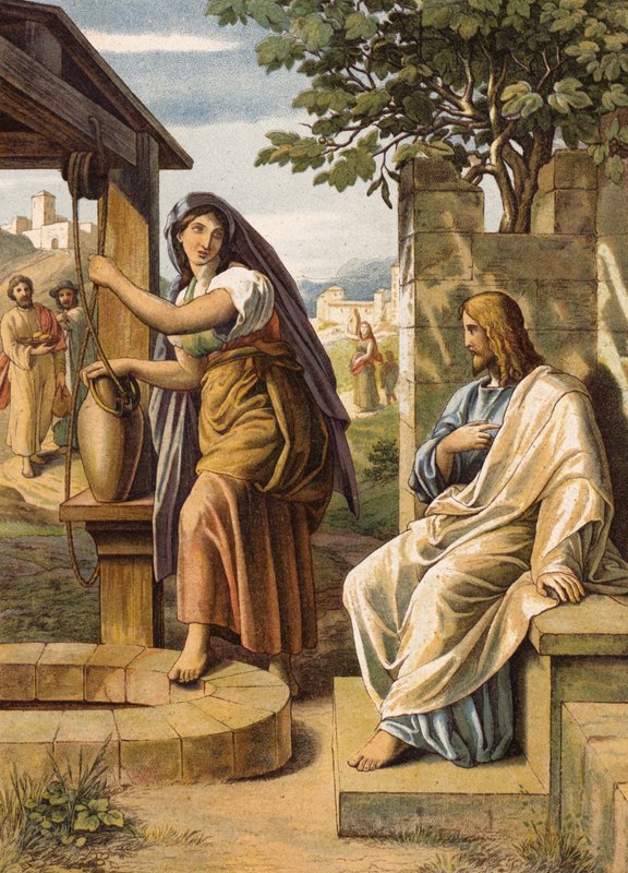 Jesus e a mulher de Samaria (litografia a cores) de Julius (after) Schnorr von Carolsfeld