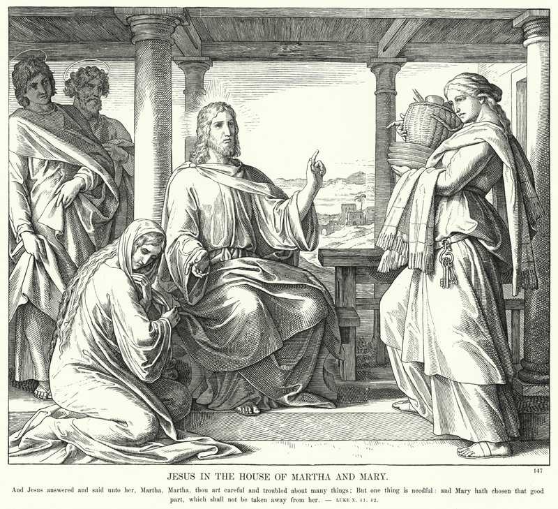 Jesus na Casa de Martha e Maria (gravura) de Julius (after) Schnorr von Carolsfeld
