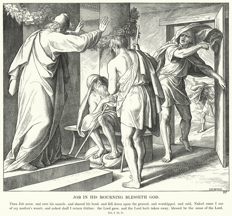 Jó em seu Luto Abençoa Deus (gravura) de Julius (after) Schnorr von Carolsfeld