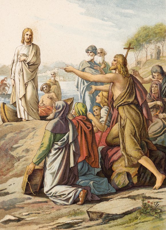 João Batista anuncia Cristo (litografia a cores) de Julius (after) Schnorr von Carolsfeld