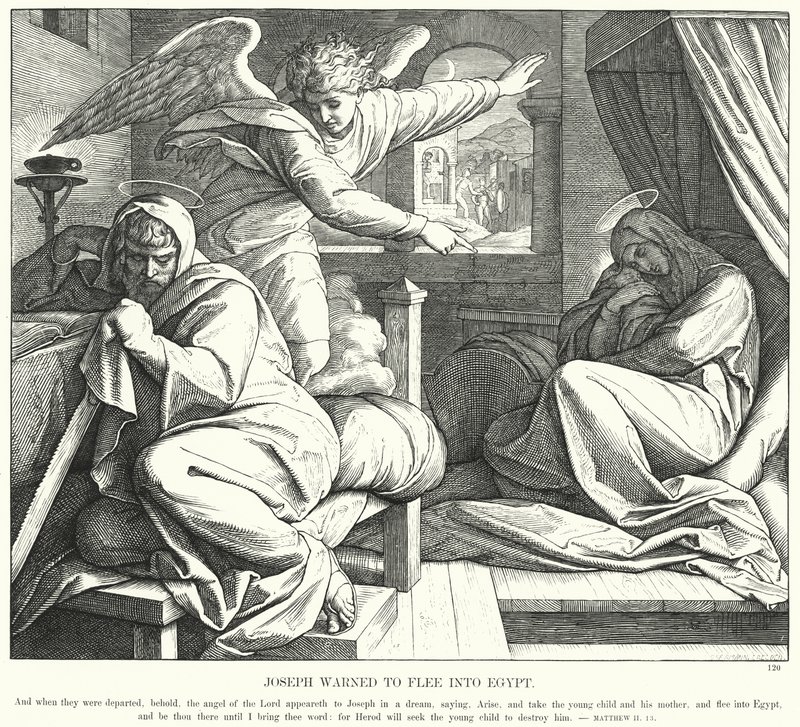 José advertiu para fugir para o Egito (gravura) de Julius (after) Schnorr von Carolsfeld