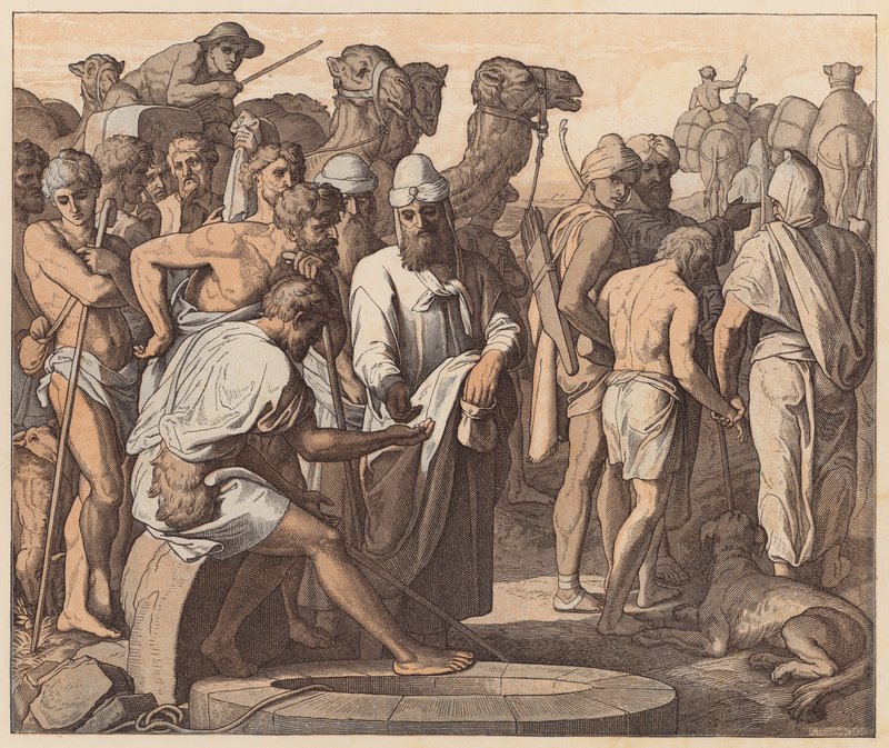 José vendido pelos seus irmãos, Génesis, XXXVII, 28 (gravura a cores) de Julius (after) Schnorr von Carolsfeld