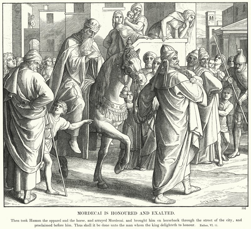 Mordecai é honrado e exaltado (gravura) de Julius (after) Schnorr von Carolsfeld