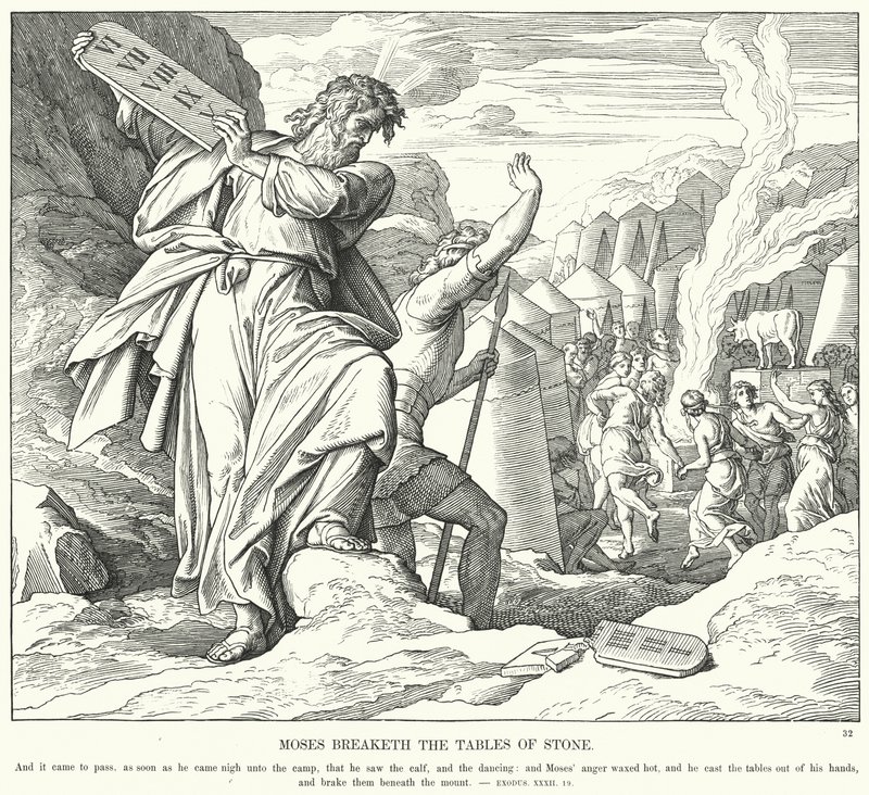 Moisés Quebra as Távolas de Pedra (gravura) de Julius (after) Schnorr von Carolsfeld