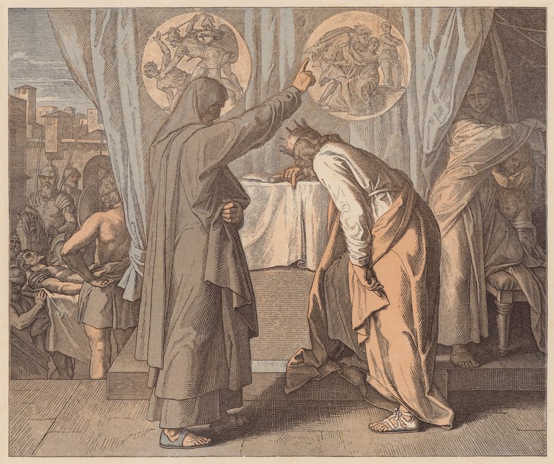 Natan e David, 2 Samuel, XII, 7 (gravura colorida) de Julius (after) Schnorr von Carolsfeld