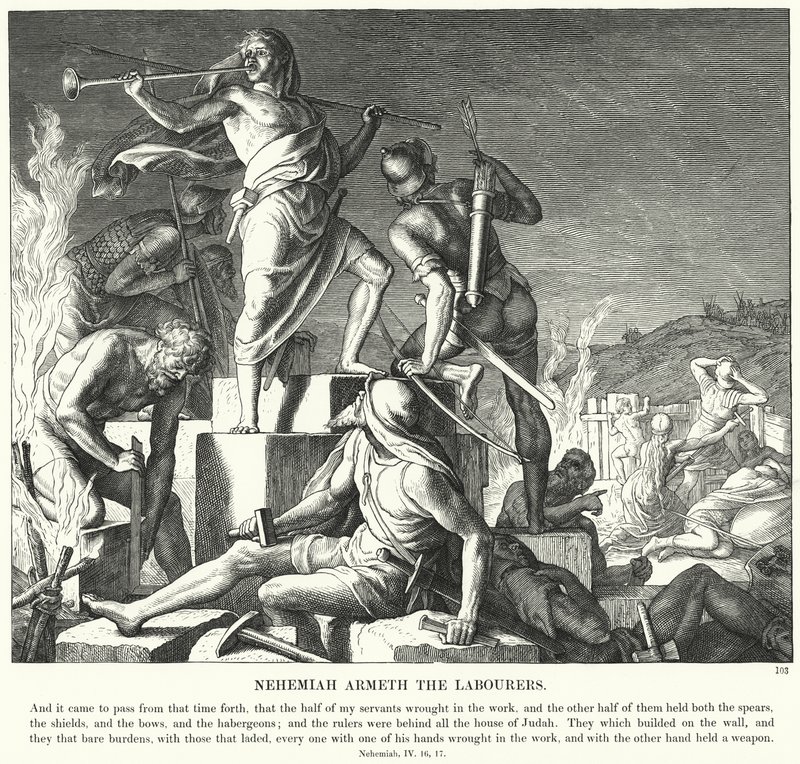 Neemias Armeth, os Trabalhadores (gravura) de Julius (after) Schnorr von Carolsfeld