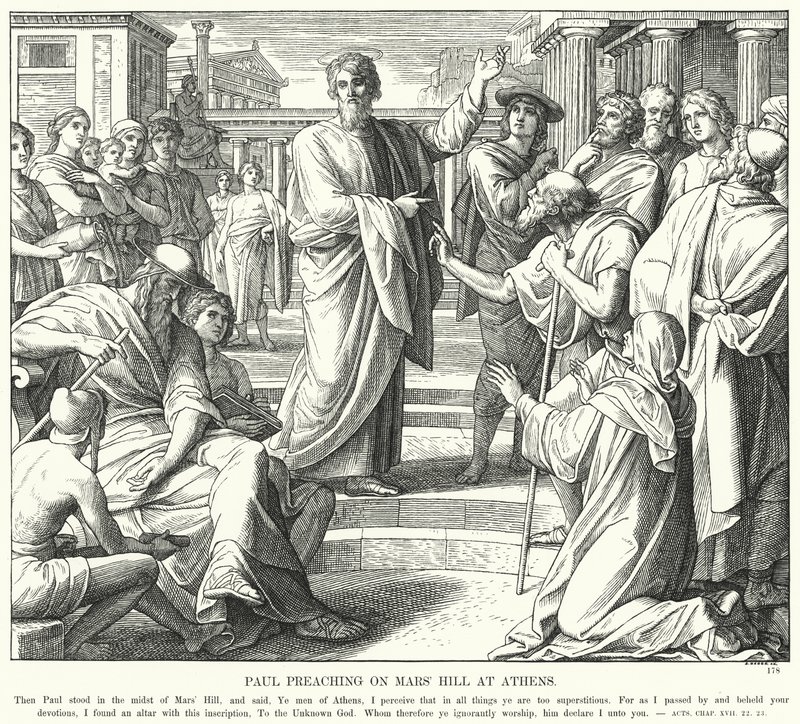 Paulo Pregando na Colina de Marte em Atenas (gravura) de Julius (after) Schnorr von Carolsfeld