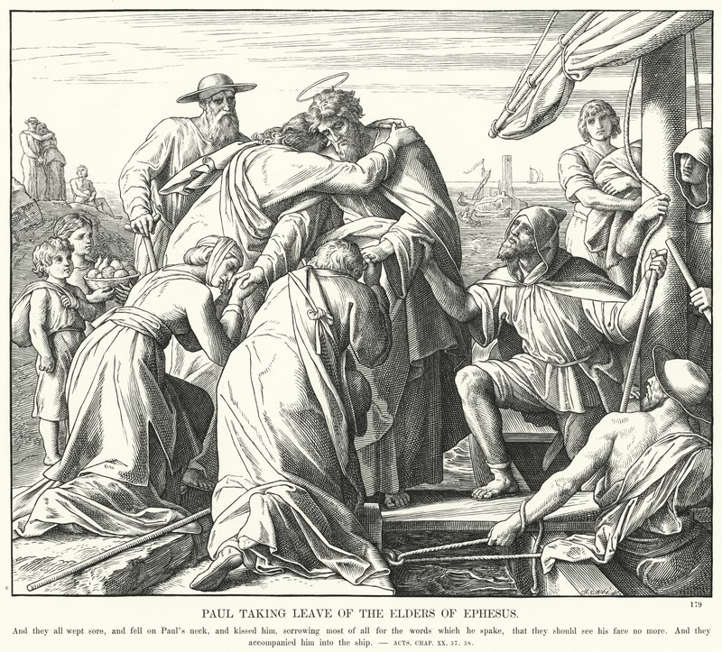 Paul Taking Leave of the Elders of Ephesus (gravura) de Julius (after) Schnorr von Carolsfeld