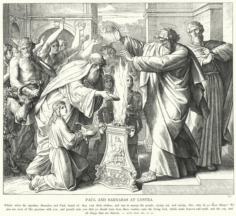 Paul e Barnabas na Lystra (gravura) de Julius (after) Schnorr von Carolsfeld