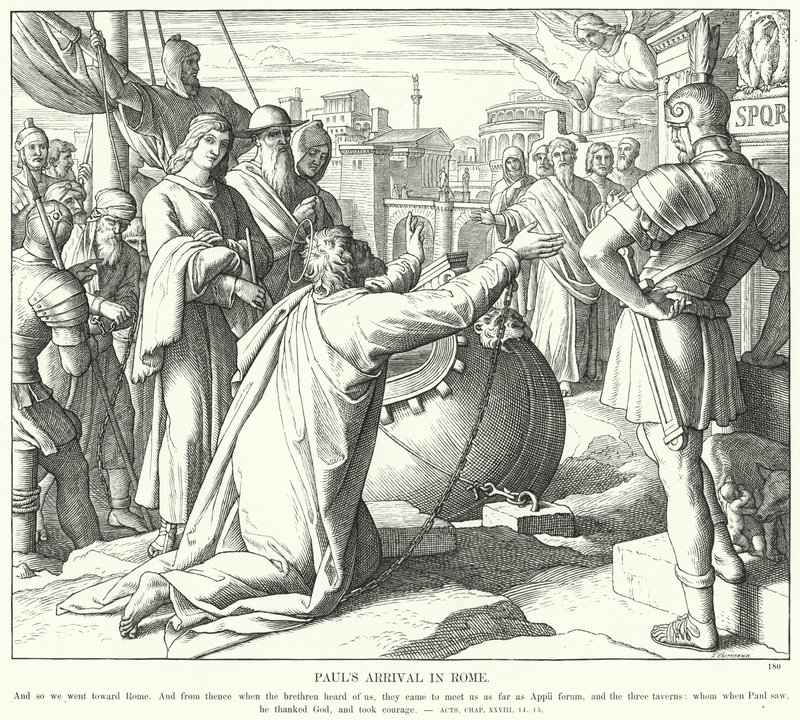 A Chegada de Paulo a Roma (gravura) de Julius (after) Schnorr von Carolsfeld