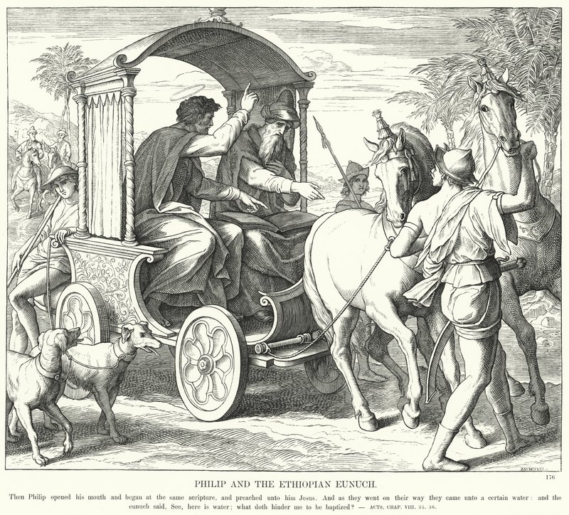 Philip e o Eunuco Etíope (gravura) de Julius (after) Schnorr von Carolsfeld