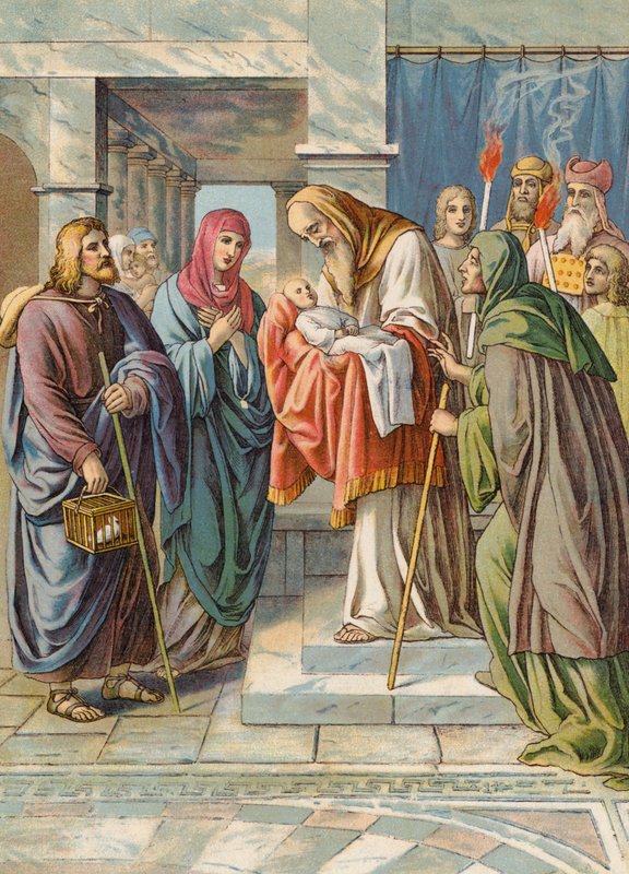 Apresentação de Jesus no Templo (litografia a cores) de Julius (after) Schnorr von Carolsfeld