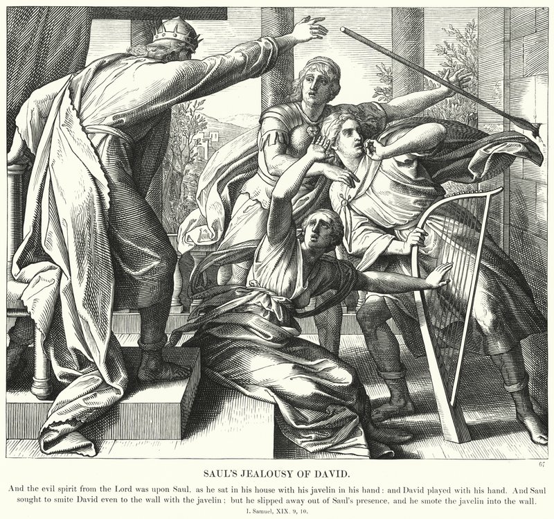 Os Ciúmes de David de Saul (gravura) de Julius (after) Schnorr von Carolsfeld