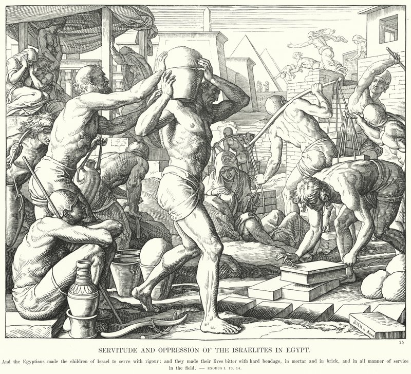 Servidão e opressão dos israelitas no Egipto (gravura) de Julius (after) Schnorr von Carolsfeld