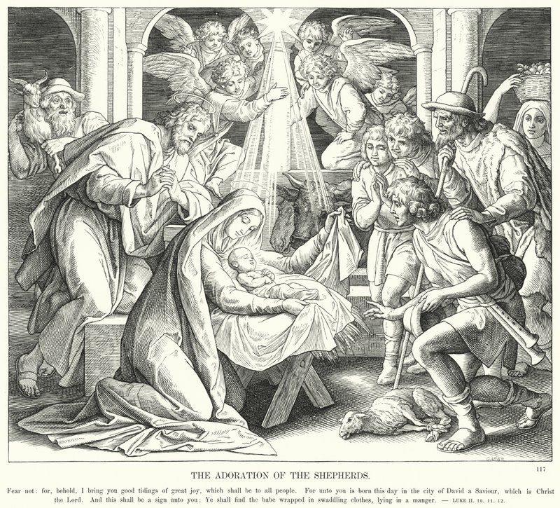 A Adoração dos Pastores (gravura) de Julius (after) Schnorr von Carolsfeld
