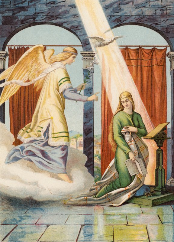 A Anunciação (litografia a cores) de Julius (after) Schnorr von Carolsfeld