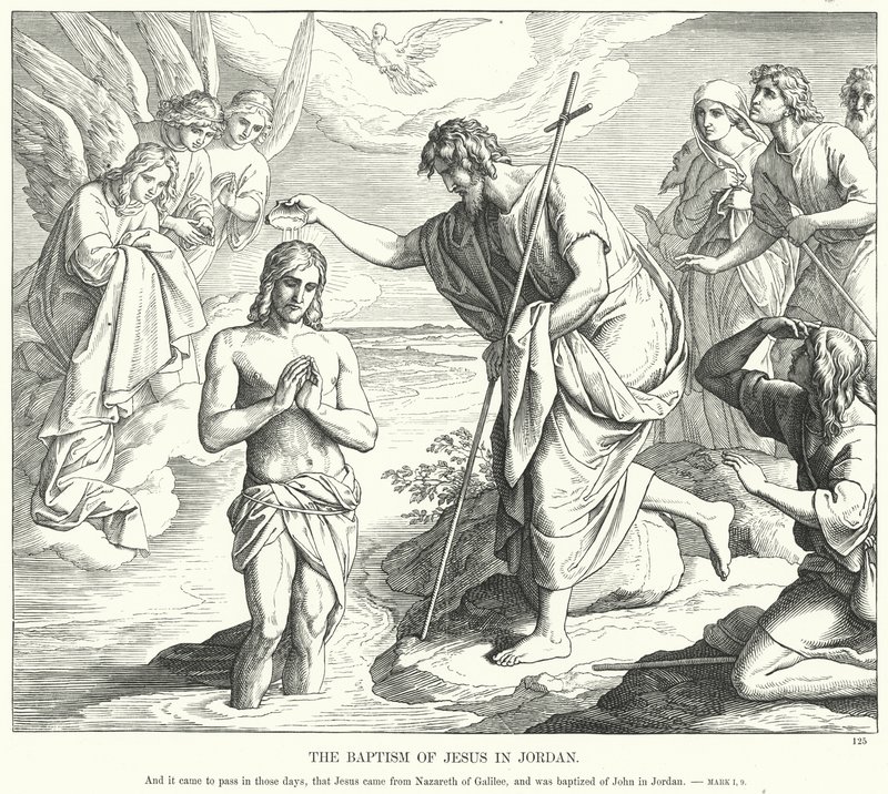 O Batismo de Jesus na Jordânia (gravura) de Julius (after) Schnorr von Carolsfeld