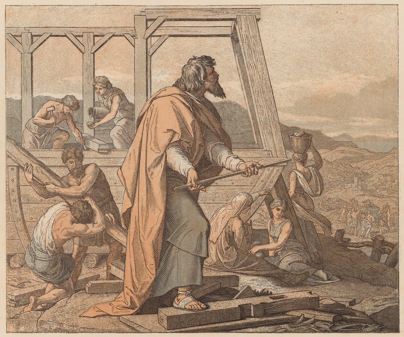 A construção da Arca, Génesis, VI de Julius (after) Schnorr von Carolsfeld