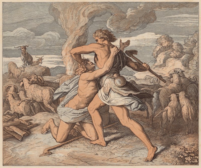 A morte de Abel, Génesis, IV, 8 (gravura a cores) de Julius (after) Schnorr von Carolsfeld