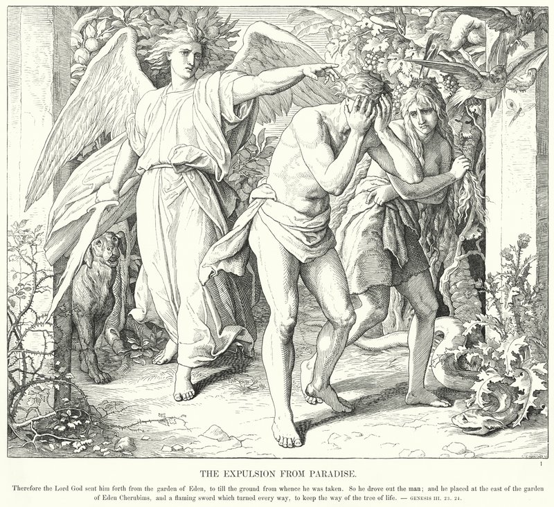 A Expulsão do Paraíso (gravura) de Julius (after) Schnorr von Carolsfeld