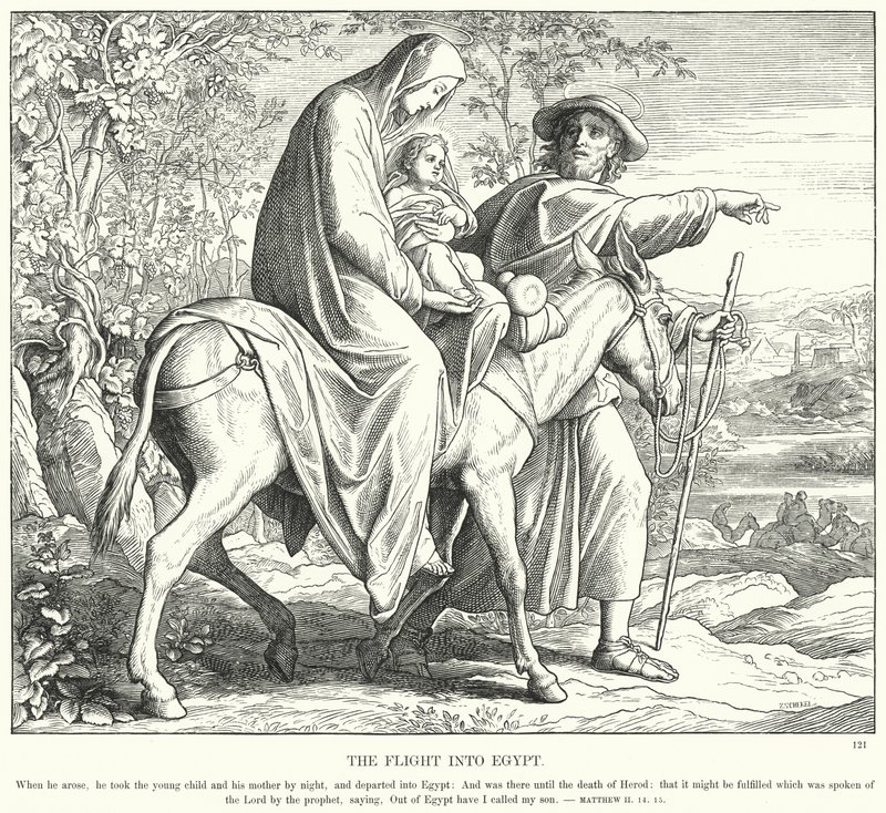 O Voo para o Egipto (gravura) de Julius (after) Schnorr von Carolsfeld