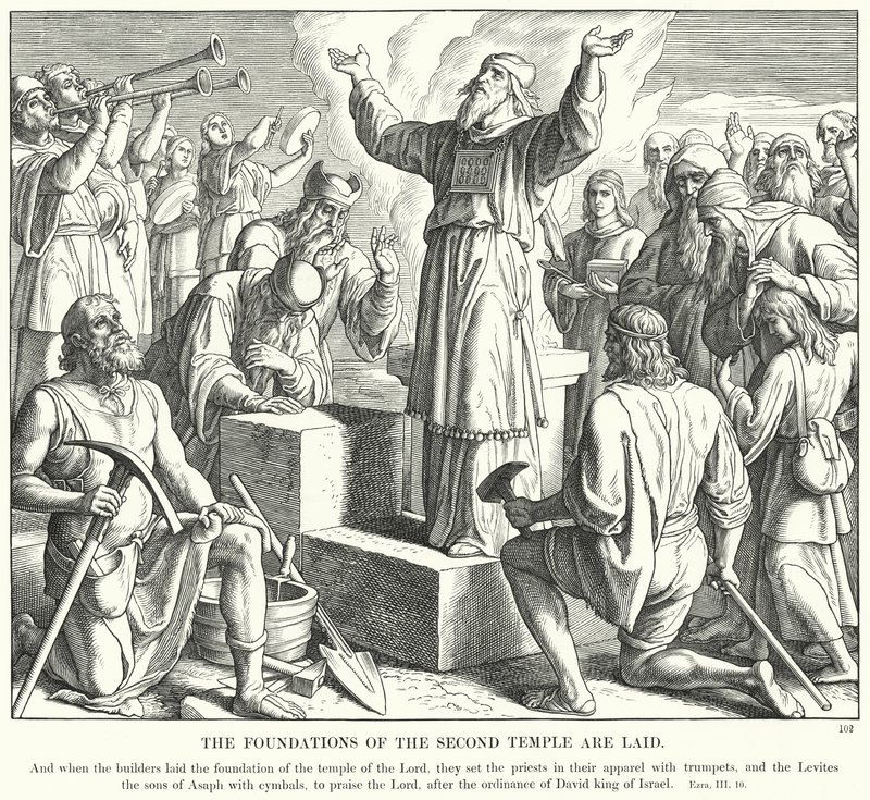As Fundações do Segundo Templo são Laid (gravura) de Julius (after) Schnorr von Carolsfeld