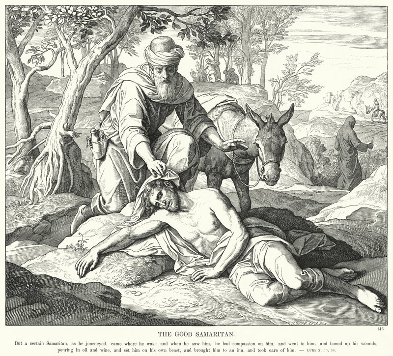 O Bom Samaritano (gravura) de Julius (after) Schnorr von Carolsfeld