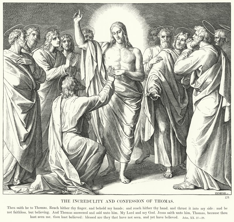 A Incredulidade e Confissão de Tomé (gravura) de Julius (after) Schnorr von Carolsfeld