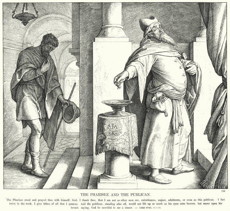 O Fariseu e o Publicano (gravura) de Julius (after) Schnorr von Carolsfeld