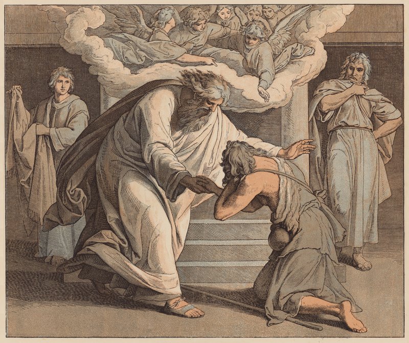 O filho pródigo, S. Lucas, XV, 20 (gravura a cores) de Julius (after) Schnorr von Carolsfeld