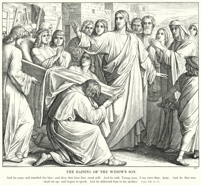A Ascensão do Filho da Viúva (gravura) de Julius (after) Schnorr von Carolsfeld