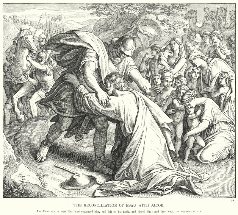 A Reconciliação de Esaú com Jacob (gravura) de Julius (after) Schnorr von Carolsfeld