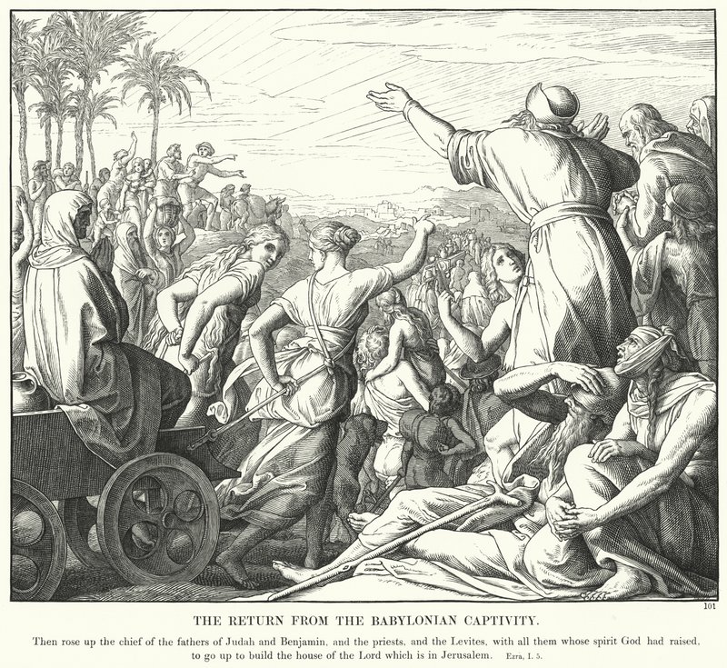 O regresso do cativeiro babilónico (gravura) de Julius (after) Schnorr von Carolsfeld