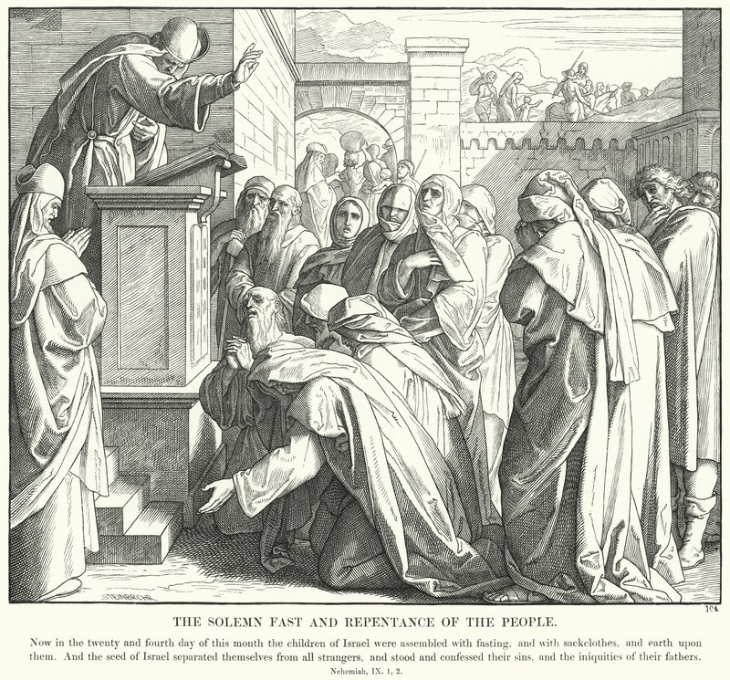 O Solene Rápido e Arrependimento do Povo (gravura) de Julius (after) Schnorr von Carolsfeld