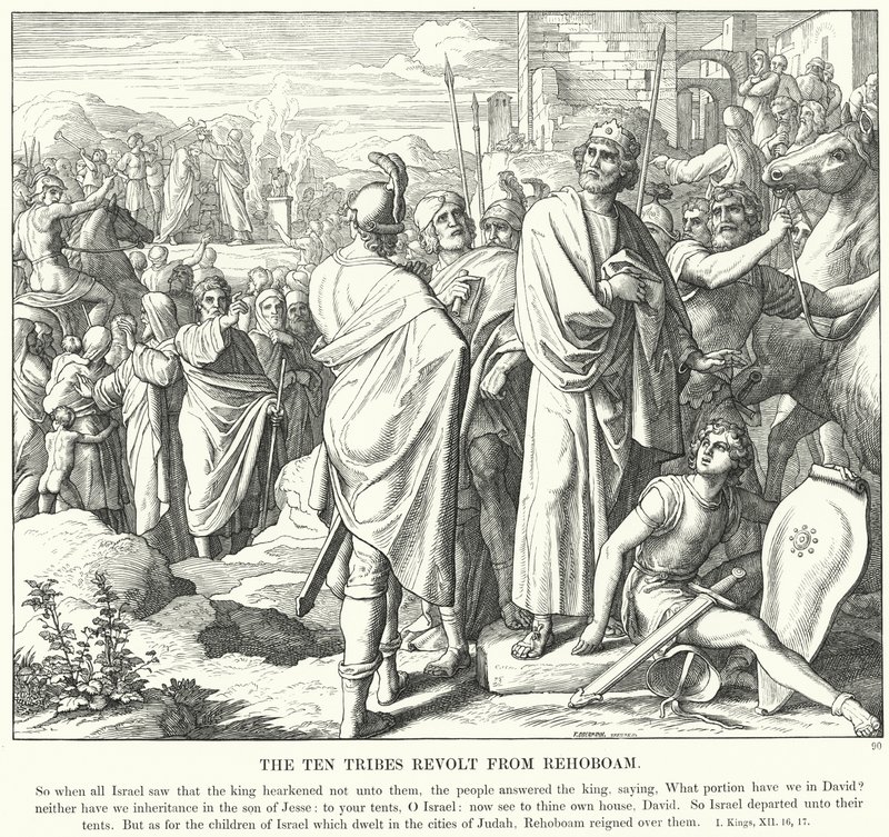 A Revolta das Dez Tribos de Rehoboam (gravura) de Julius (after) Schnorr von Carolsfeld
