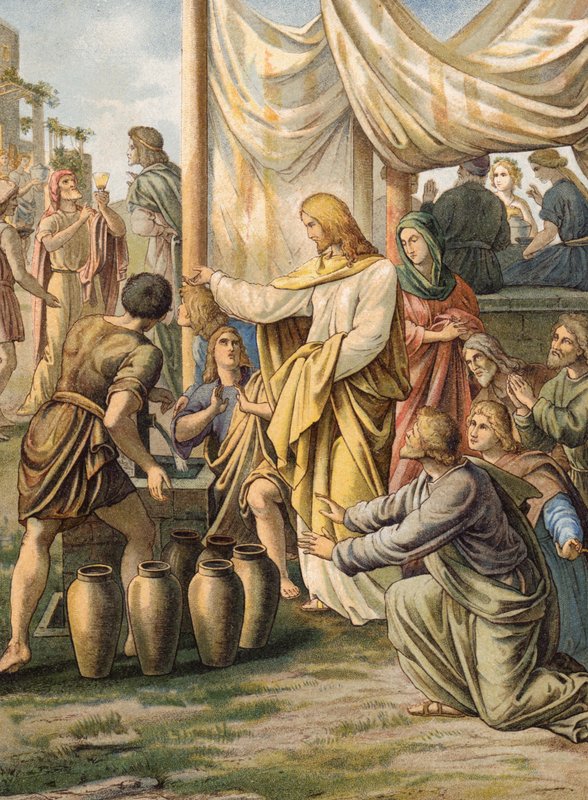 O casamento em Caná (litografia a cores) de Julius (after) Schnorr von Carolsfeld