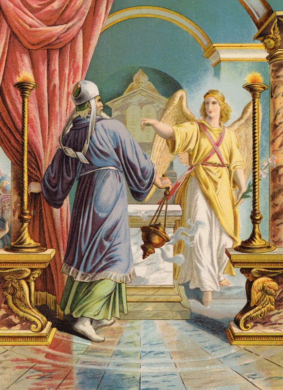 Zocharias no Templo (litografia a cores) de Julius (after) Schnorr von Carolsfeld
