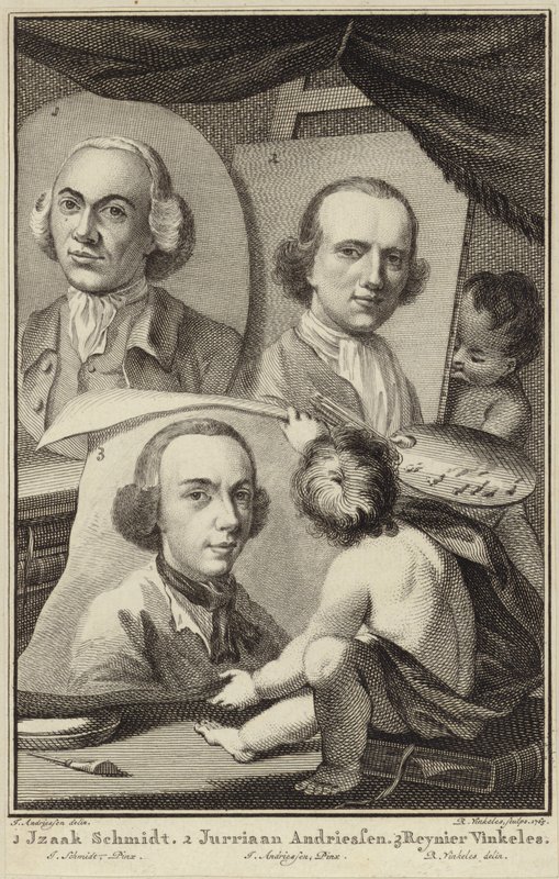 Retratos de Izaak Schmidt, Jurriaen Andriessen e Reinier Vinkeles de Jurriaan Andriessen