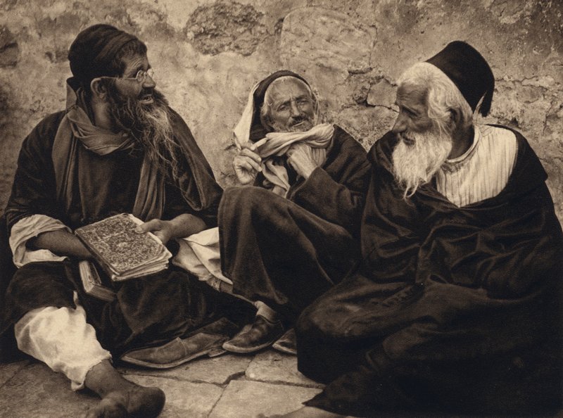 Jerusalém, Judeus no Lugar das Lamentações (foto a p/b) de Karl Grober