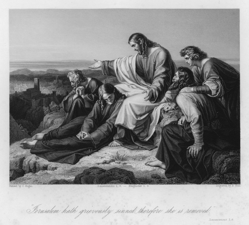 Cristo anunciando a Queda de Jerusalém, Lamentações I, 8 (gravura) de Karl Joseph (after) Begas