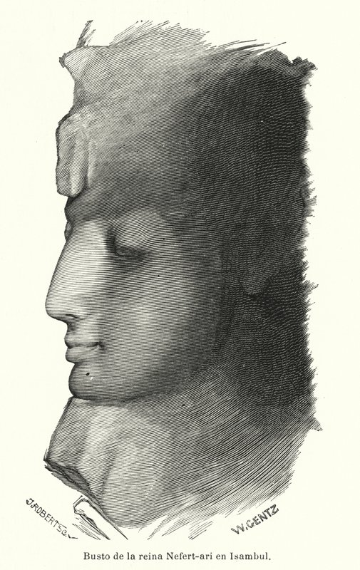 Busto da Rainha Egípcia Antiga Nefertari, esposa de Ramesses, o Grande, Abu Simbel (litho) de Karl Wilhelm Gentz