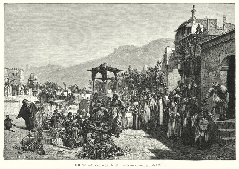 Distribuição de datas em um cemitério, Cairo, Egito (litho) de Karl Wilhelm Gentz