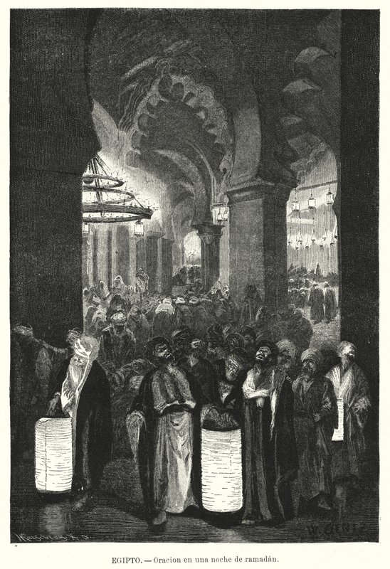 Orações da noite durante o Ramadão, Egipto (litho) de Karl Wilhelm Gentz