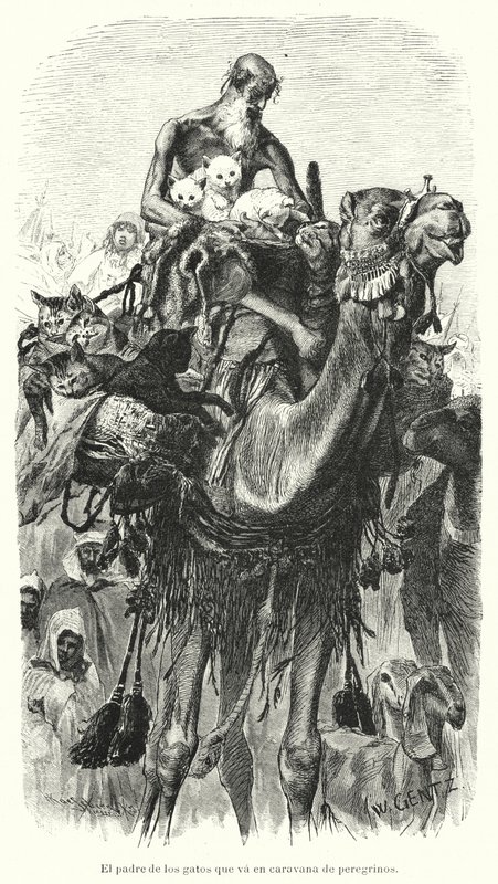 Guardião de gatos viajando com uma caravana de peregrinos (litho) de Karl Wilhelm Gentz