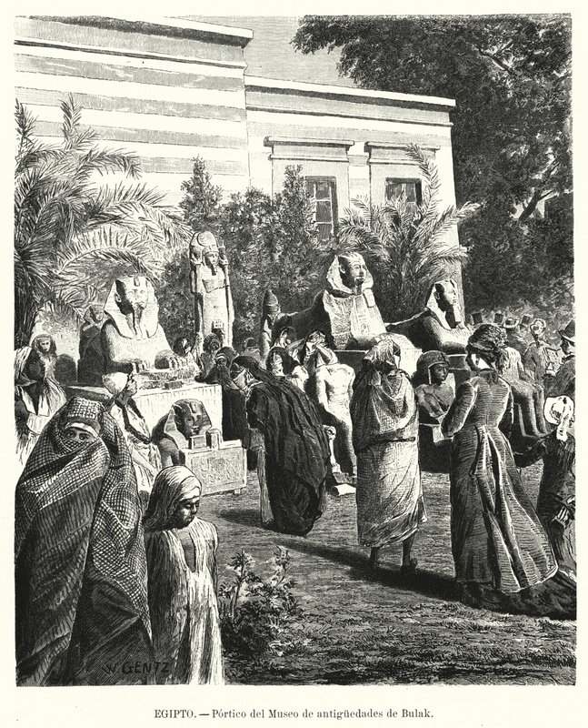 Pórtico do Museu Egípcio de Antiguidades, Bulaq, Cairo, Egito (litho) de Karl Wilhelm Gentz