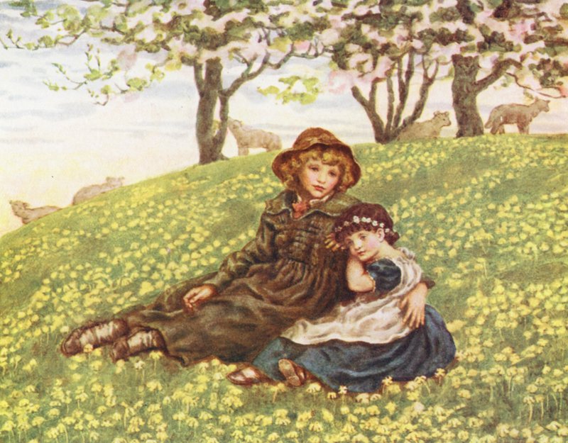 Irmão e irmã (litografia a cores) de Kate (after) Greenaway