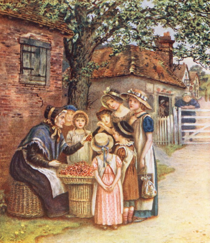 A Mulher Cereja (litografia a cores) de Kate (after) Greenaway