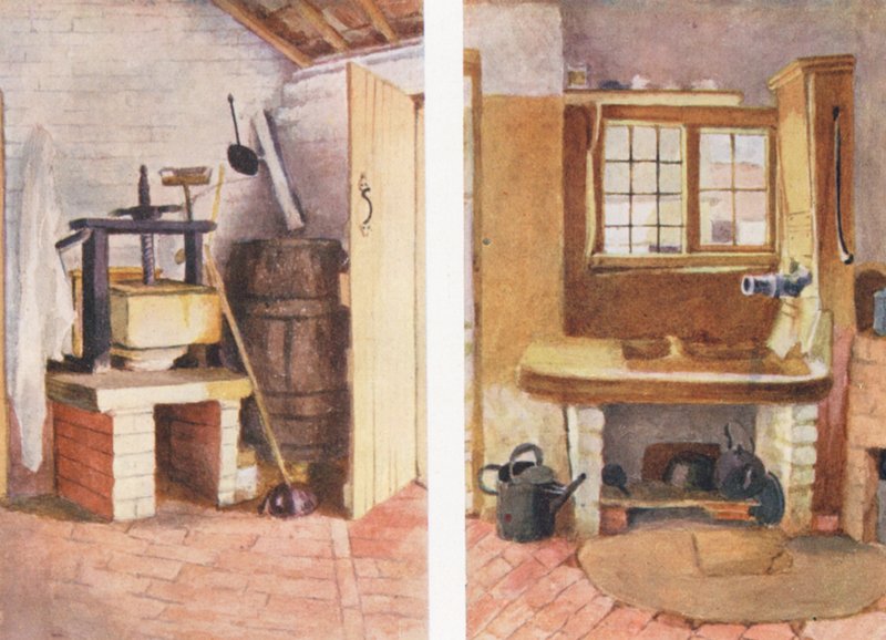 The Kitchen Pump and Old Cheese Press, Rolleston (litografia a cores) de Kate (after) Greenaway