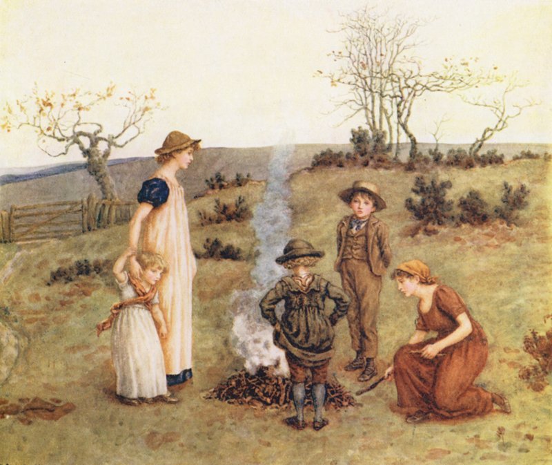O fogo do pau (litografia a cores) de Kate (after) Greenaway